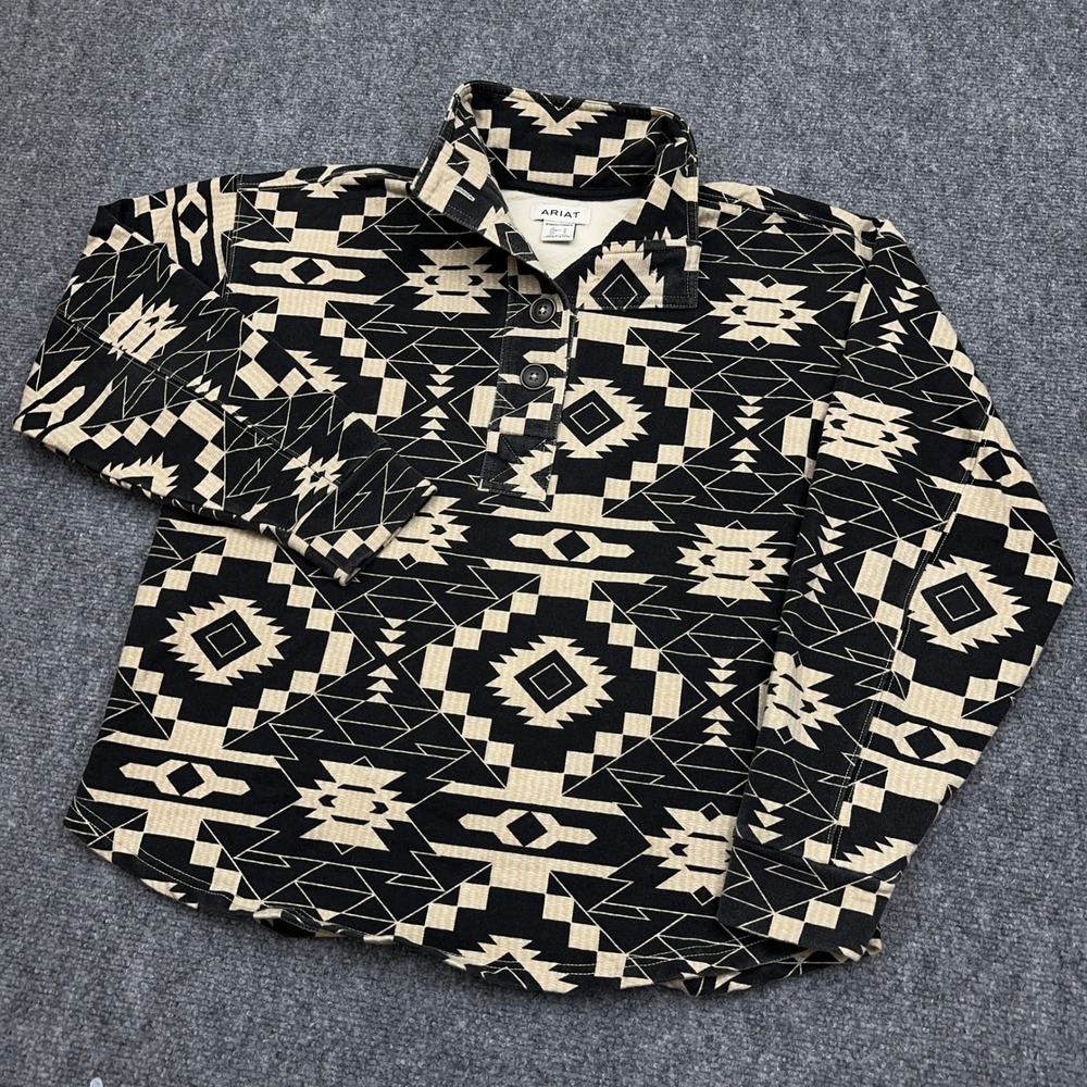 Ariat Hometown Sweatshirt Women Medium Aztec Southwestern Print Mock Neck Button